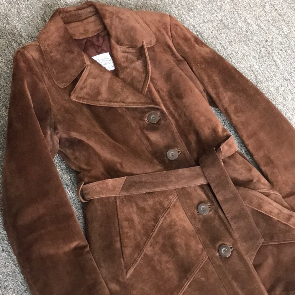 Vintage suede full length button up trench with belt - fully lined - Picture 2 of 7